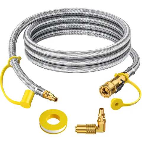 【Exclusive Offer】Alloxity 1/4" Male NPT LPG Gas RV Quick Connect Hose (7ft-Black), 5-40lb Capacity, Shut-Off Valve, Blackstone Custom Fit, PVC Braided, Leak-Proof Brass Fullflow Plug, for Camping, Outdoor Grilling