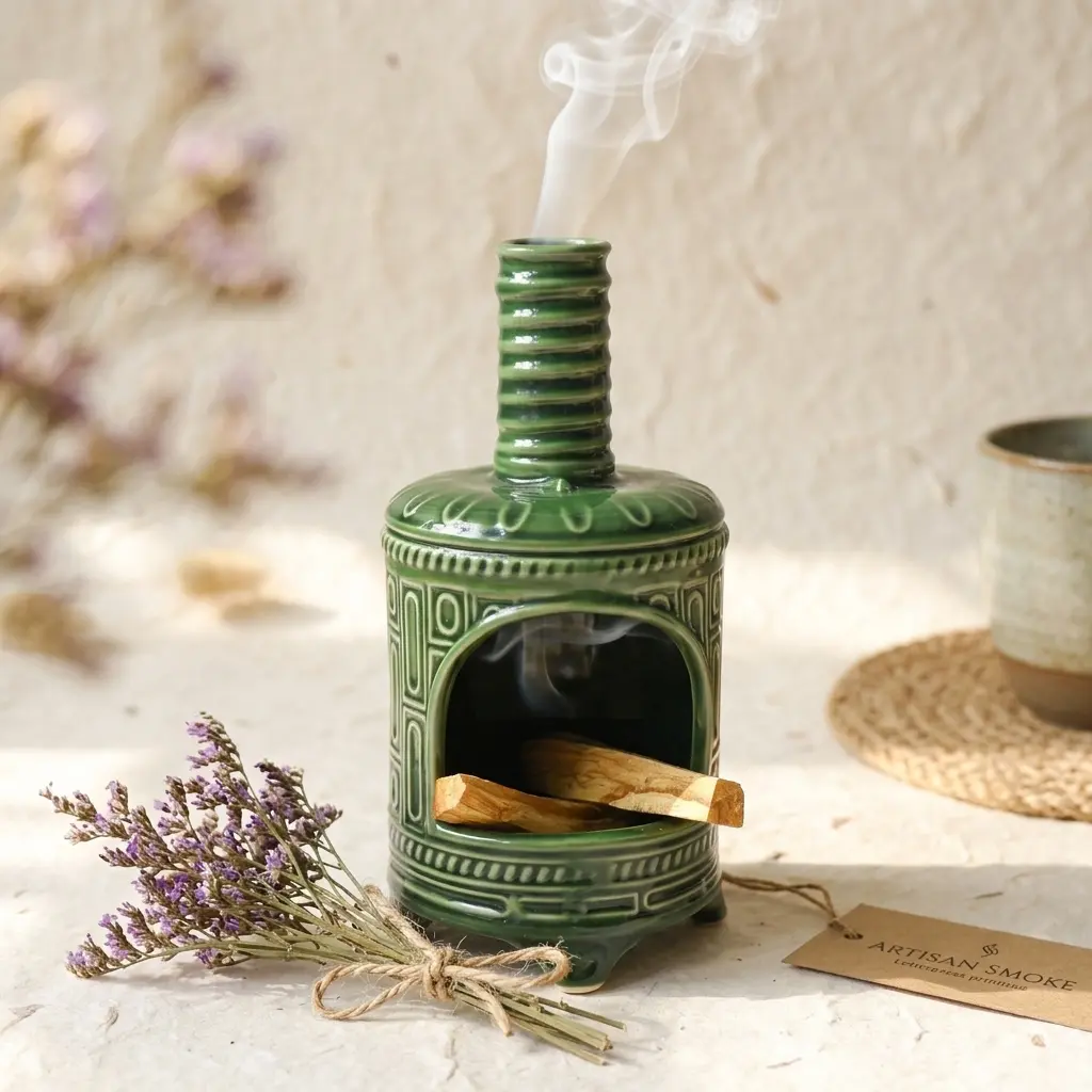 Handmade Ceramic Palo Santo Holder & Mini Chiminea Incense Dish-Perfect for Palo Santo Sticks, Altar,Sage, and Cone Burning-Zen Decor for Energy Cleansing, Yoga, Meditation & Aromatherapy