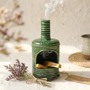 Handmade Ceramic Palo Santo Holder & Mini Chiminea Incense Dish-Perfect for Palo Santo Sticks, Altar,Sage, and Cone Burning-Zen Decor for Energy Cleansing, Yoga, Meditation & Aromatherapy