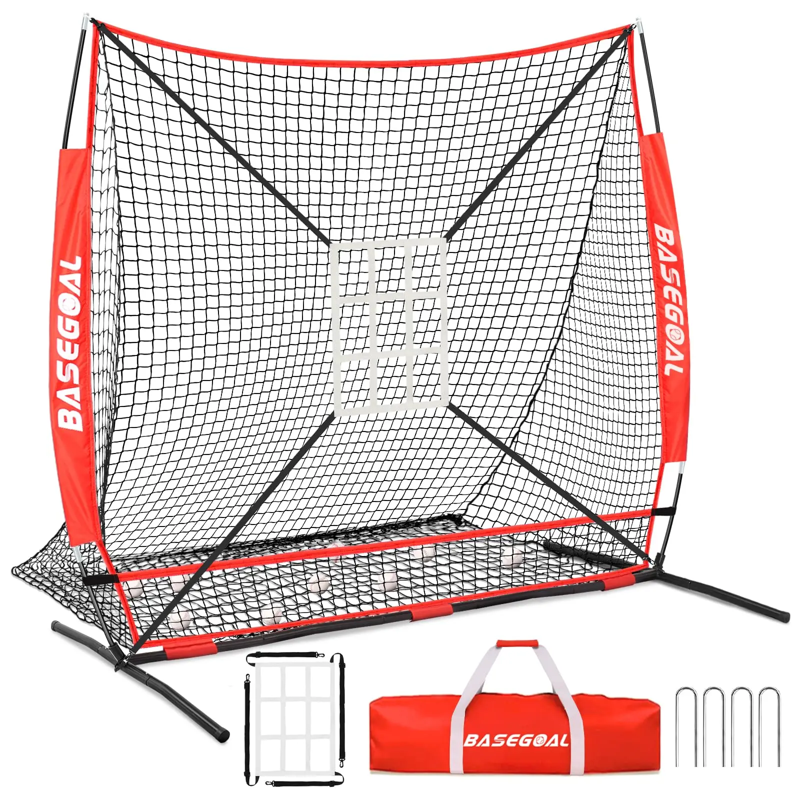 BaseGoal 6'×6' Baseball Softball Practice Net,Baseball Backstop,for Hitting Pitching Batting Catching with Bow Frame,Bonus Strike Zone,Target