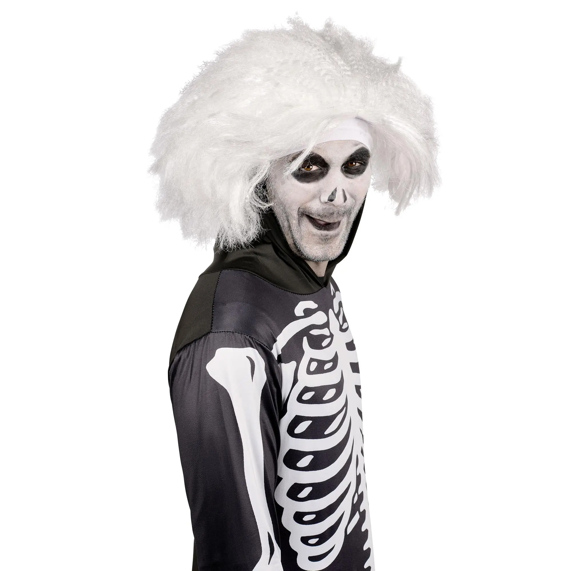 Long Straight Skeleton Wig, Half Black Half White Cosplay Synthetic Costume Wigs for Adults, Classic Halloween Party