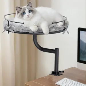 PawGiant Cat Desk Bed, Desk Mounted Perch Attachment, 360°Rotation & Height Adjustable Cat Bed for Desk Holds up to 40lbs, Machine-Washable Plush Cover, Cat Hammock with Washable Cushions, Machine-Washable Plush Cover, for Fun & Comfort Bedding