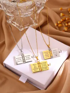 1 classic and fashionable 304 stainless steel necklace - designed to open books, giving encouragement and commemoration to daughters, suitable for daily life, and giving daughters gifts on birthdays Jewel Necklace