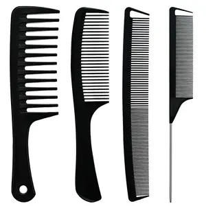 4 Pieces Carbon Fiber Hair Combs Set, General Styling Grooming Combs, Anti Static Heat Resistant Hairdressing Comb, Fine and Wide Tooth Hair Barber Rat Tail Comb