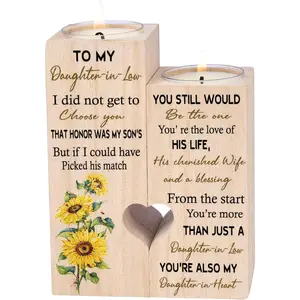 To My Daughter-in-Law You're My Daughter-in-Heart Personalized Wooden Candle Holder for Couple Birthday Candle Decoration