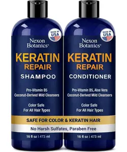 Keratin Shampoo and Conditioner Set 16 fl oz Each - Strengthening & Smoothing Care for Dry, Damaged, Frizzy or Keratin-Treated Hair - Color Protecting - Champu Cabello con Keratina - Nexon Botanics