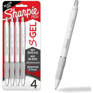 Sharpie S-Gel Pens, Medium Point (0.7mm), Pearl White Body, Black Ink, 4 Count - Ideal for Writing, Journaling, Drawing, Coloring, Note-Taking, College Supplies