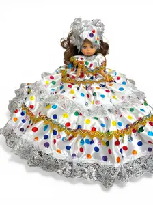 Gitana Muñeca Spiritual Doll - Santeria Yoruba Handmade Doll, White Multicolor Polka Dot Muneca Espiritual, Religious Altar Decor, Spiritual Gift & Cultural Display