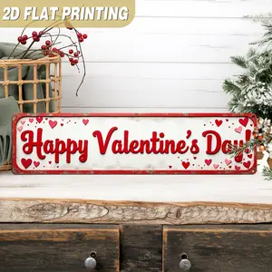 2D Flat, 1pc Vintage Red Metal Heart-Shaped "Happy Valentine's Day" Wall Sign - Rustic Farmhouse Large Cursive Lettering, Durable / Decoration Suitable for Home,, Cafe, Pub,Easy Mounting