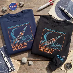 Embroidered NASA Mission to the Moon Sweatshirt, Apollo 11 Saturn V Rocket Pullover, Vintage Space Aesthetic Shirt, NASA Gift for Him Her