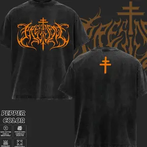 President Band T-Shirt Collection, Gothic Cross Graphic Tee, Retro Deathcore Style Shirt, Dark Religious Metal Inspired Shirts, Vintage Washed Heavy Cotton Band Tee, Gift for Metal Music Lovers, Alternative Merch for Men & Women HWI