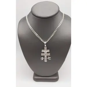 Caravaca Double Cross Pendant and 24" Cuban Chain - High Quality Silver 925 silver jewelry