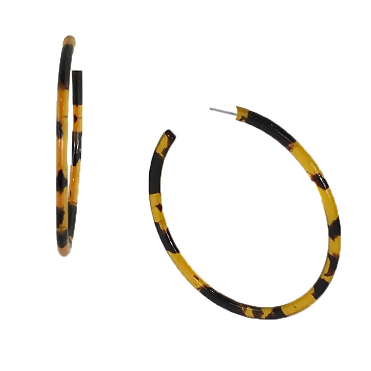 Bagtique Jazlyn Women's Elegant Tortoiseshell Acrylic Resin Hoop Earrings - 1.9" Diameter, Lightweight, Imported, Alloy Post Backing, Secure Fit for Daily Wear, Costume Jewelry