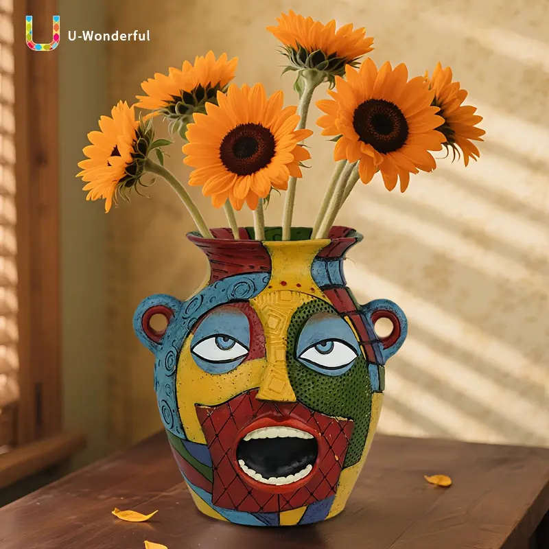 U-Wonderful Abstract Colorful Facial Expression Flower Pot with Drainage Holes - Garden, Outdoor, Backyard Garden Accessories, Oddly Shaped Decorative Ornamental Vase, Succulent & Green Plant Container, Home Balcony Decor, Thoughtful Friend Gift