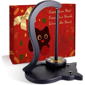 Black Cat Yarn Holder for Crocheting, Wooden Crochet Yarn Holder Magnetic Yarn Spinner with Accessories Storage Anti-Slip Pads,Yarn Ball Holder Crochet Gift for Knitting Lovers with Gift Box Packaging