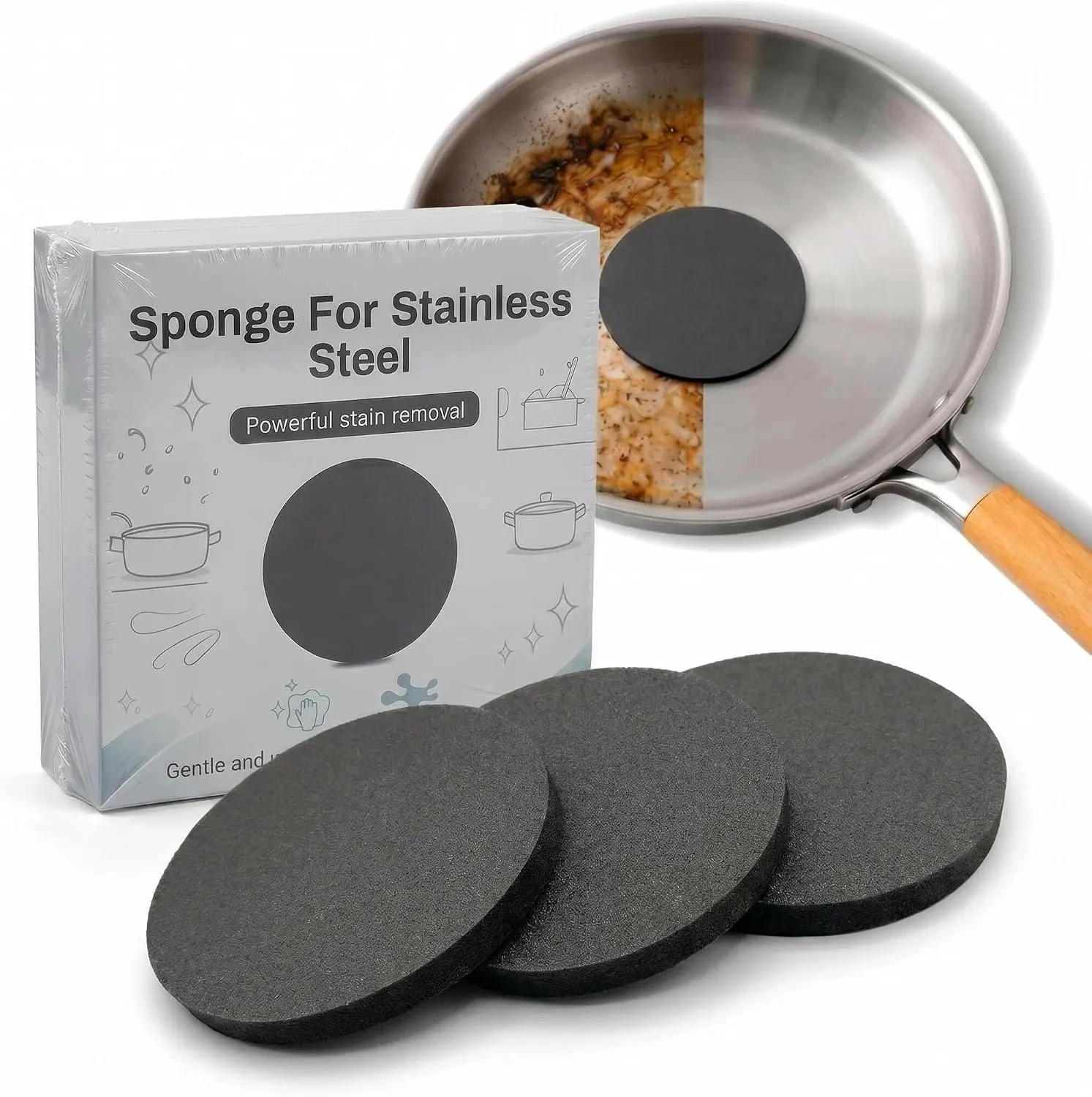 Steel Sponge for Stainless Steel Pans, Flexible Stainless Steel Sponge Heavy Duty Metal Sponge, Cuttable Non-Scratch Pads Remove Burnt Stains for Stainless Steel Cookware & Kitchen Pots
