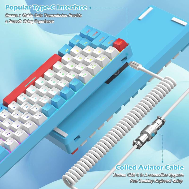 ZIYOU LANG T60 Wired Rainbow Backlit Mechanical Gaming Keybaord and Mouse Combo, 62 Keys Mini Portable Keyboard, 6400 DPI RGB Homeycomb Mouse, with Coiled Aviator C Cable for PS4/PC/WIN Gamer