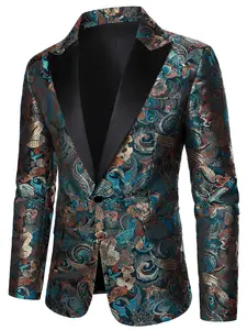 Men's Floral Suit Jacket with Pocket, Casual Fitted Woven Fabric, Long Sleeve, Ideal for Weddings Parties Stage Performances, Durable Material, Menswear