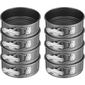 8 Pcs 4.7 Inch Round Springform Pan with Removable Bottom Nonstick Leakproof Mini Cheesecake Pans with Stainless Steel Spring Buckles for Baking Kitchen Restaurant Black