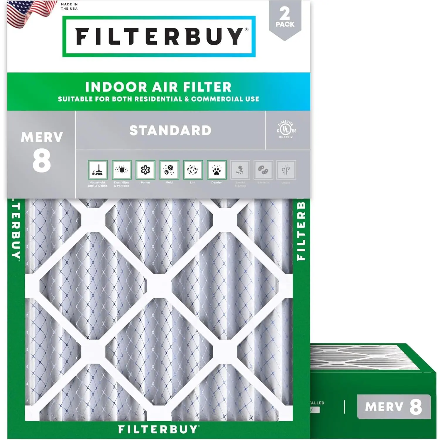 Filterbuy Home Household Durable Replacement HVAC AC Furnace Air Filter (2-Pack), Pleated MERV 8 Dust Defense, 16.38x21.38x4 in (Actual Size: 16.38x21.38x4.00 in)