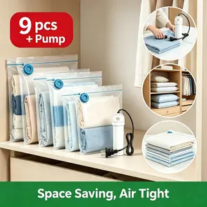 9-Pack Vacuum Storage Bags with Enhanced Electric Pump, 3 Sizes, Sealed Compression Bags, Save 80% Space for Clothes, Blankets, Home Organization