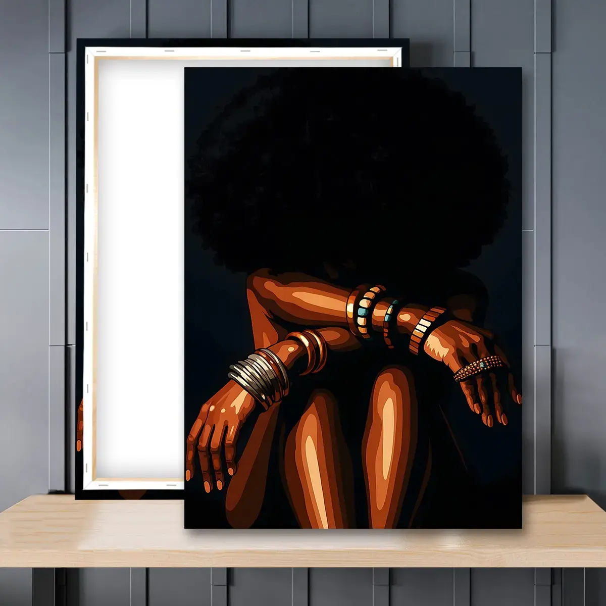 1pc Afrocentric Wood-Framed African Woman Poster - Artistic Modern Ethnic Black Girl Canvas Artwork, Bold Room Accent, Giftready Decor, Light Up Your Space with Instant Lift for Bedroom, Living Room