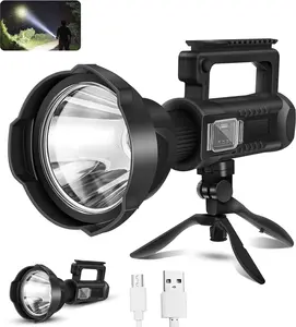 Rechargeable Spotlight Flashlight 100000 Lumens with Tripod IPX5 Waterproof Handheld Spotlight 4 Modes Search Light for Camping, Fishing, Hunting, Hiking, Emergency&Other Outdoor Activities