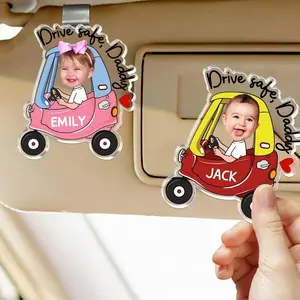 Personalized Dad Visor Clip, Fathers Day Visor Clip, Father's Day Gift for Dad, Custom Baby Face Photo Car Visor Clip