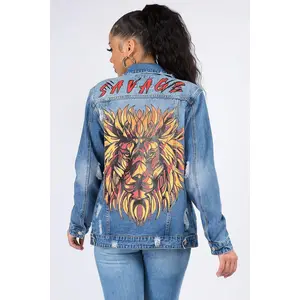 Savage Lion Print Denim Jacket