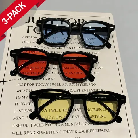Unisex 3-Pack Retro Cat Eye Rectangle Sunglasses - Trendy Full Rim Plastic Casual Eyewear Fashion, UV400 UV-Protection Lens, Timeless Vintage Design, for Daily Outings