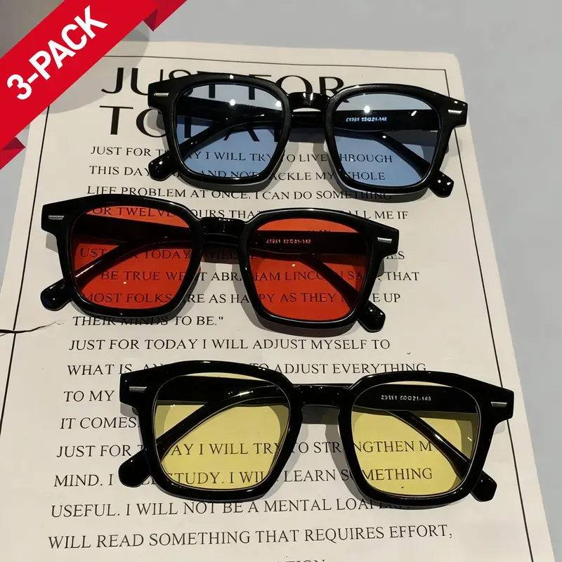Unisex 3-Pack Retro Cat Eye Rectangle Sunglasses - Trendy Full Rim Plastic Casual Eyewear Fashion, UV400 UV-Protection Lens, Timeless Vintage Design, for Daily Outings