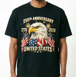 250 Years American Anniversary 1776-2026 USA Flag Cotton funny T-Shirt Patriotic good graphic  Casual Crewneck Shortsleeve tees Ideal for Flag Day/Independence Day  Menswear 2000s blue heather grey