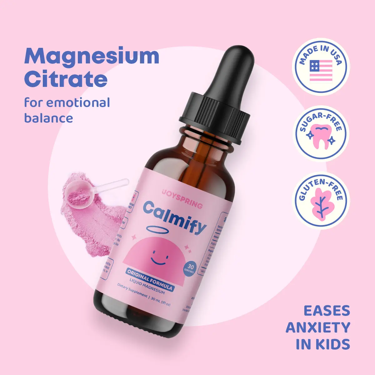 JoySpring Calmify Liquid Magnesium Citrate for Kids – Gentle Natural Calming Support with Chamomile & Passion Flower - Promotes Relaxation and Reduces Stress