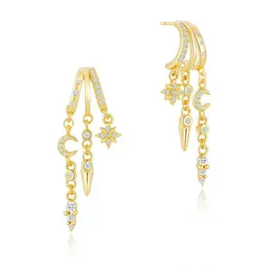 14k Gold Plated Triple Huggie Stud Earrings Dainty Drop Earrings for Women Trendy CZ Chain Earrings Minimalist Jewelry  Mother's Day gift