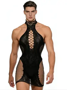 Men's Erotic Knitted Elastic Sleepwear, Hollow Out Temptation Design, Comfortable and Stylish Underwear for Daily Wear