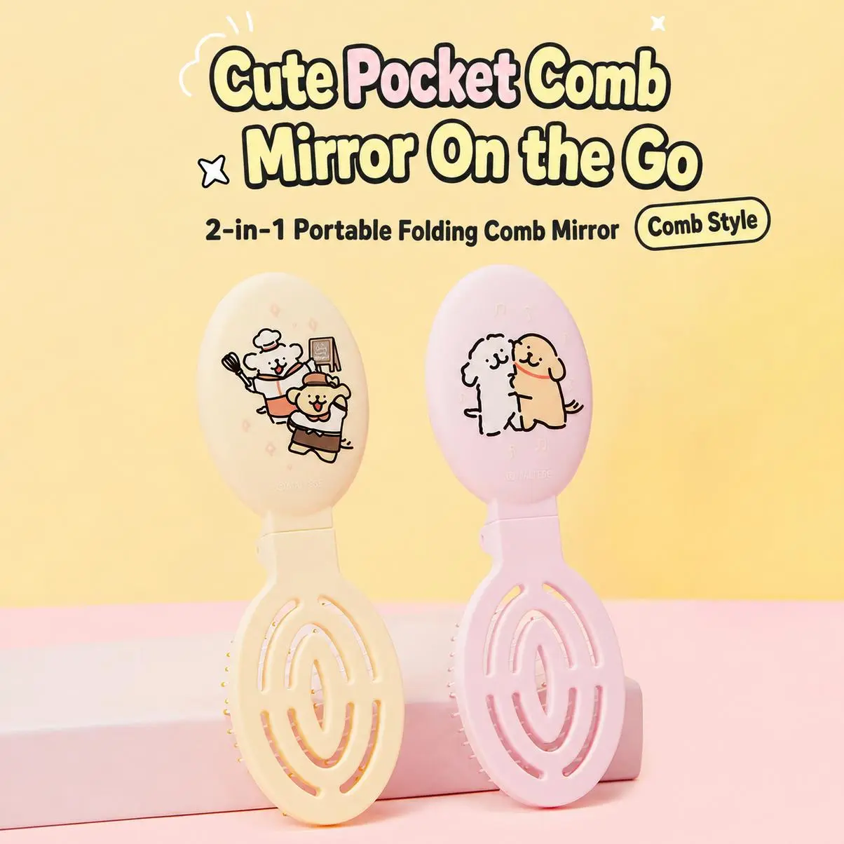Miniso Line Dog Air Cushion Detangling Hairbrush - Cute Cartoon Daily Haircare Tool for Back to School, Travel, Lightweight, Abs Handle, Soft Gentle Scalp Contact, Dorm Use