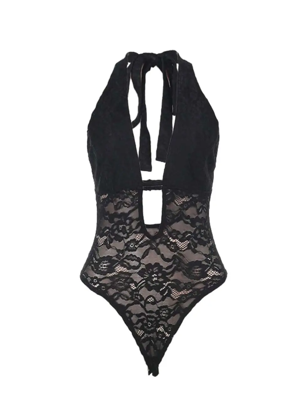 Women’s Black Lace Halter Neck Jumpsuit - Sexy Hollow Out One Piece Outfit For Women - Summer Music Festival Beach Vacation Party Club Date Night Resort Holiday Rave Concert Streetwear Bodycon Fashion
