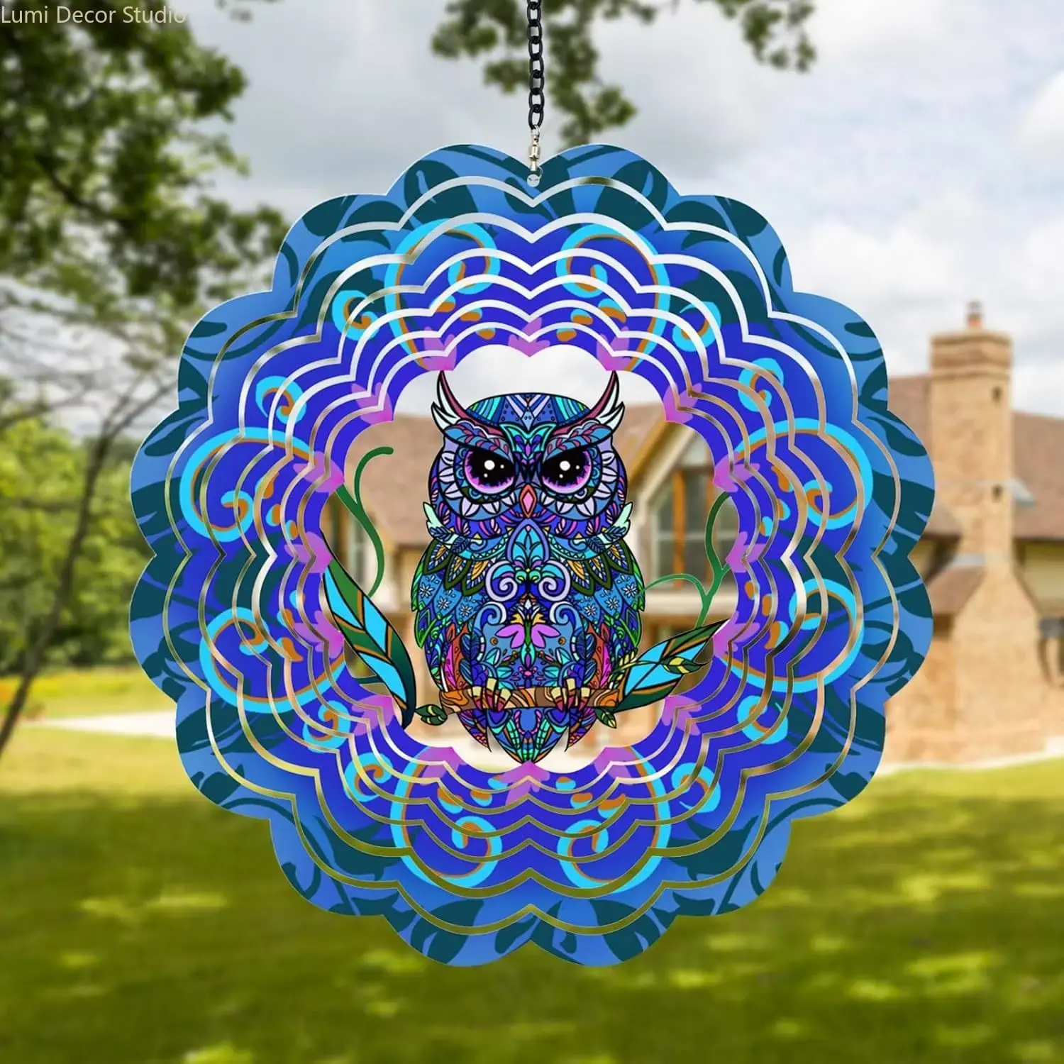 3D Rotating Wind Spinner – Outdoor Garden & Patio Hanging Decoration, Stainless Steel Mandala Spinner for Yard, Balcony, Porch, Creative Bird Ornament