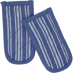 Sticky Toffee Pan Handle Covers For Cast Iron Skillet, Set of 2, Blue Heat Resistant Sleeves, 3 x 6 in, Oeko-Tex Cotton Hot Pot Holders
