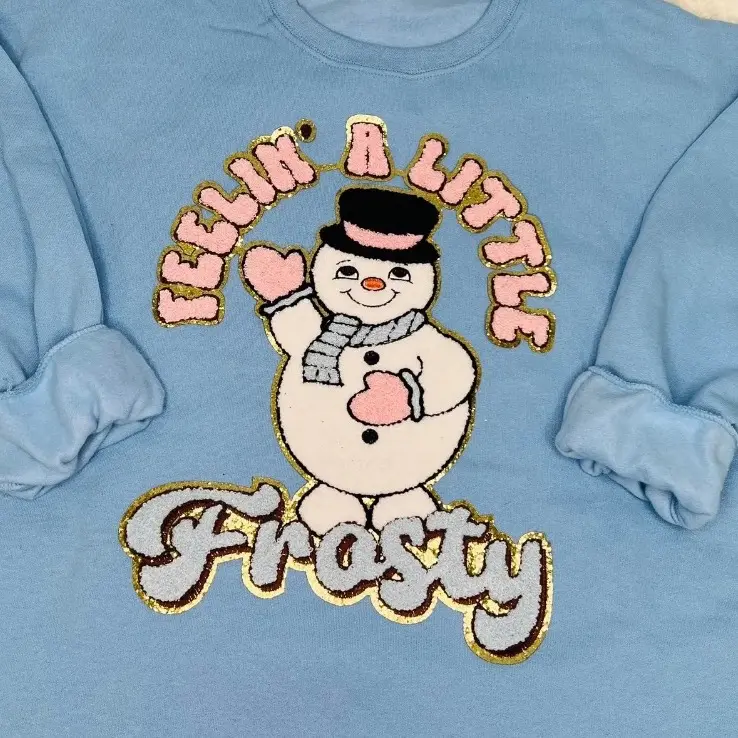 Frosty the Snowman Iron On Chenille Patch for T-Shirts and Sweaters