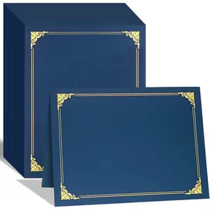 12 Pack Certificate Holders with Gold Foil Border Diploma Covers Fits 8.5x11 Letter Size for Certificates Awards Graduation Documents Navy Blue Cardstock