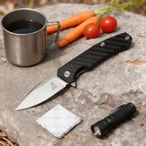 Camping knife with carbon fiber handle, outdoor EDC fruit knife