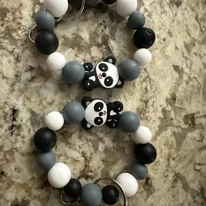 Grey/black panda Slicone wristlet keychain