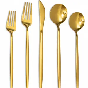 20 Piece Gold Dinnerware Set , Stainless Steel Flatware Set for 4 Food Grade Cutlery Utensil Set Include Knife Fork Spoon Mirror Polished Dishwasher Safe