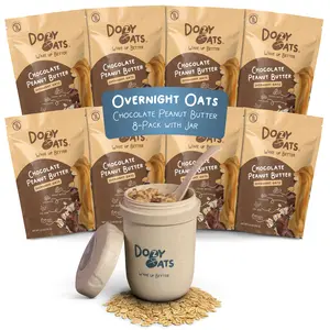 Dozy Oats Overnight Oatmeal Packets, Chocolate Peanut Butter Multipack with Rolled Oats, Chia Seeds, and Date Powder. Gluten-Free, Natural Source of Protein and Fiber