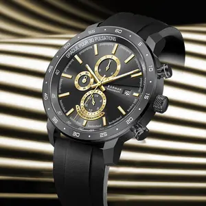 BORMAN BM3879Men's Fully Automatic MechanicalWatch Waterproof Luminous Large Dial Black LeatherStrap 42mm Stainless Steel Case