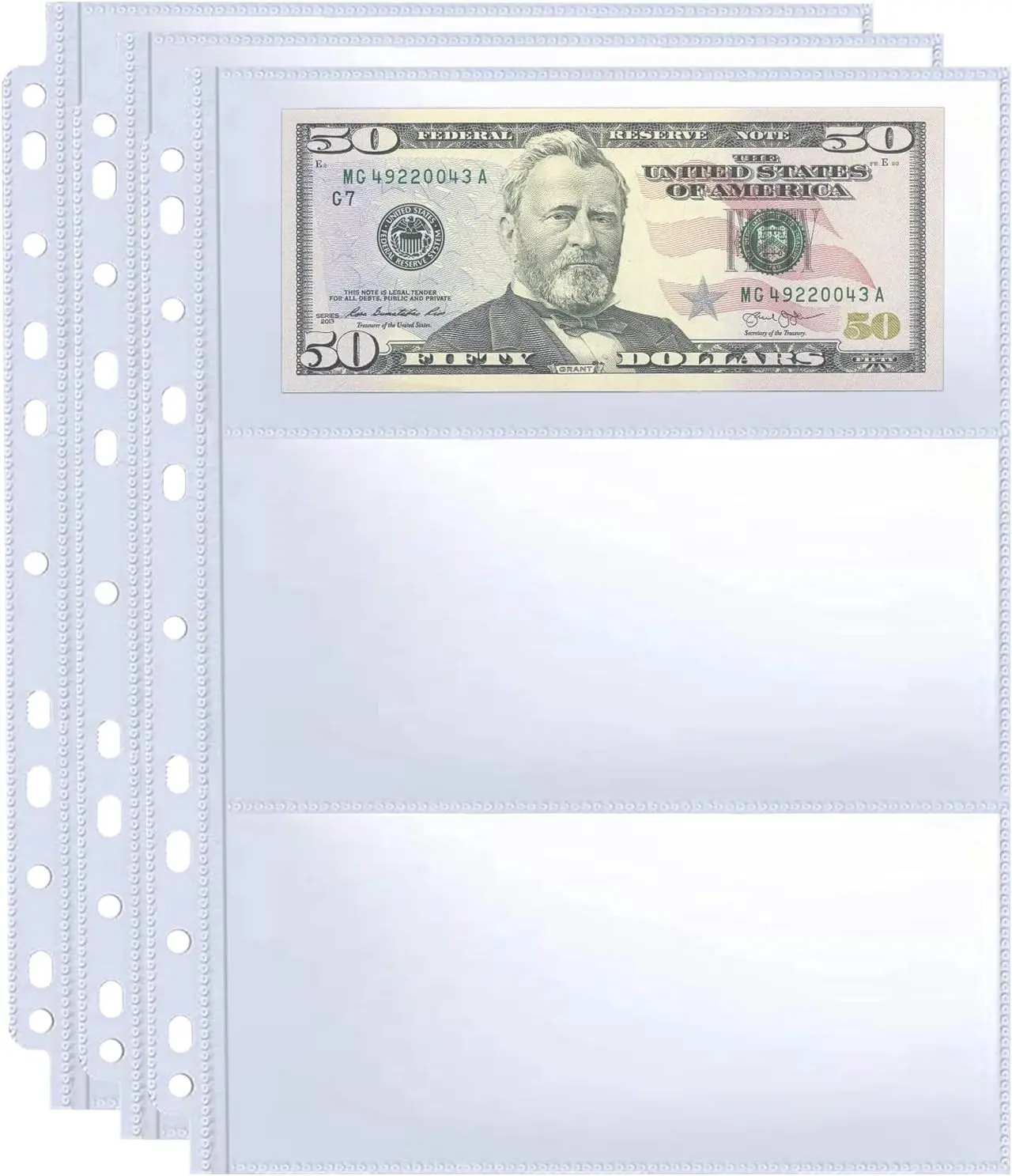 New Polypropylene Currency Collecting Album Refill Pages - 30-Pack 11-Hole Side Load Double Capacity Transparent Plastic Sleeve Binder Accessories, 180 Pockets, 7.7x3.5in Tear-Resistant for Easy Soft Paper Money Insertion, Anti-Fall Security, Easier Inser