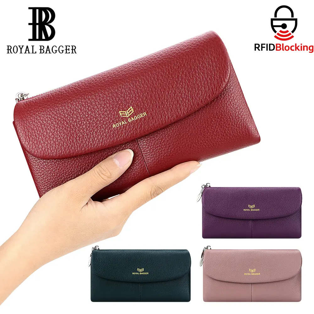 Royal Bagger Women's Stylish Trifold Wallet in Genuine Cow Leather - RFID Blocking with Multi-Card Slots and Magnetic Closure, Stylish Wallet, Bifold/Trifold Wallet