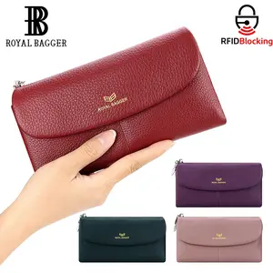 Royal Bagger Women’s RFID Blocking Long Wallet – Genuine Cow Leather Trifold Purse with Multi-Card Slots & Magnetic Closure 5063