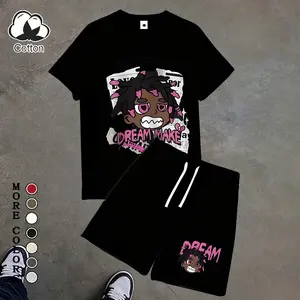 Men's 2-Piece "Dream Maker" Anime Character Graphic Outfit, Cotton Short-Sleeve T-Shirt & Athletic Shorts Set, Lightweight Breathable Casual Activewear, Ideal for Hip-Hop Anime Streetwear Fans, Gift for Boyfriend